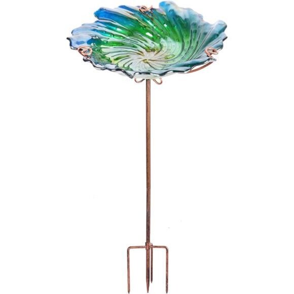Glass Bird Baths for Outdoors, Garden Bird Bath Bowl with Metal Stake - Picture 1 of 8
